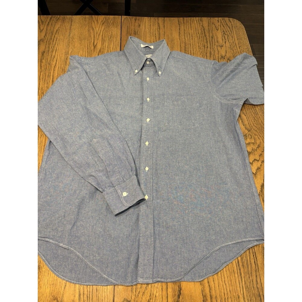 Huntington VTG USA OCBD Oxford Chambray Dress Shirt Blue Cotton 17-35